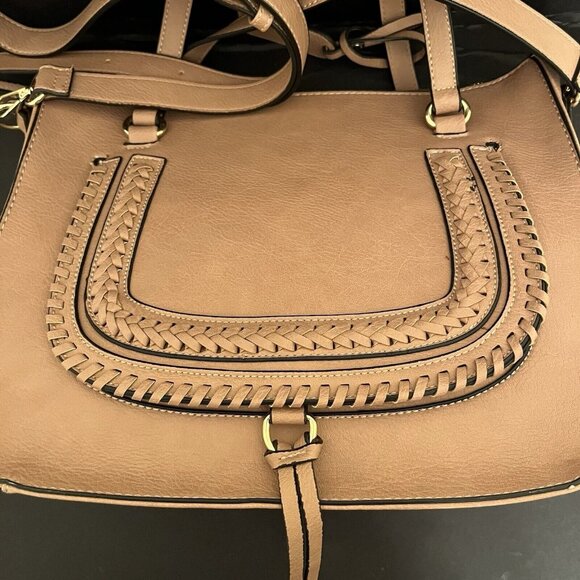 Sole/Society Pebbled Satchel Faux Leather Tote Shoulder Strap Tan Beige Animal P - Picture 2 of 16
